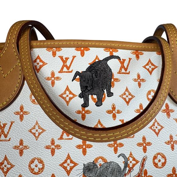 Louis Vuitton Catogram Neverfull Bag Ivory MM Grace Coddington Cat LV RARE tote - Picture 13 of 16